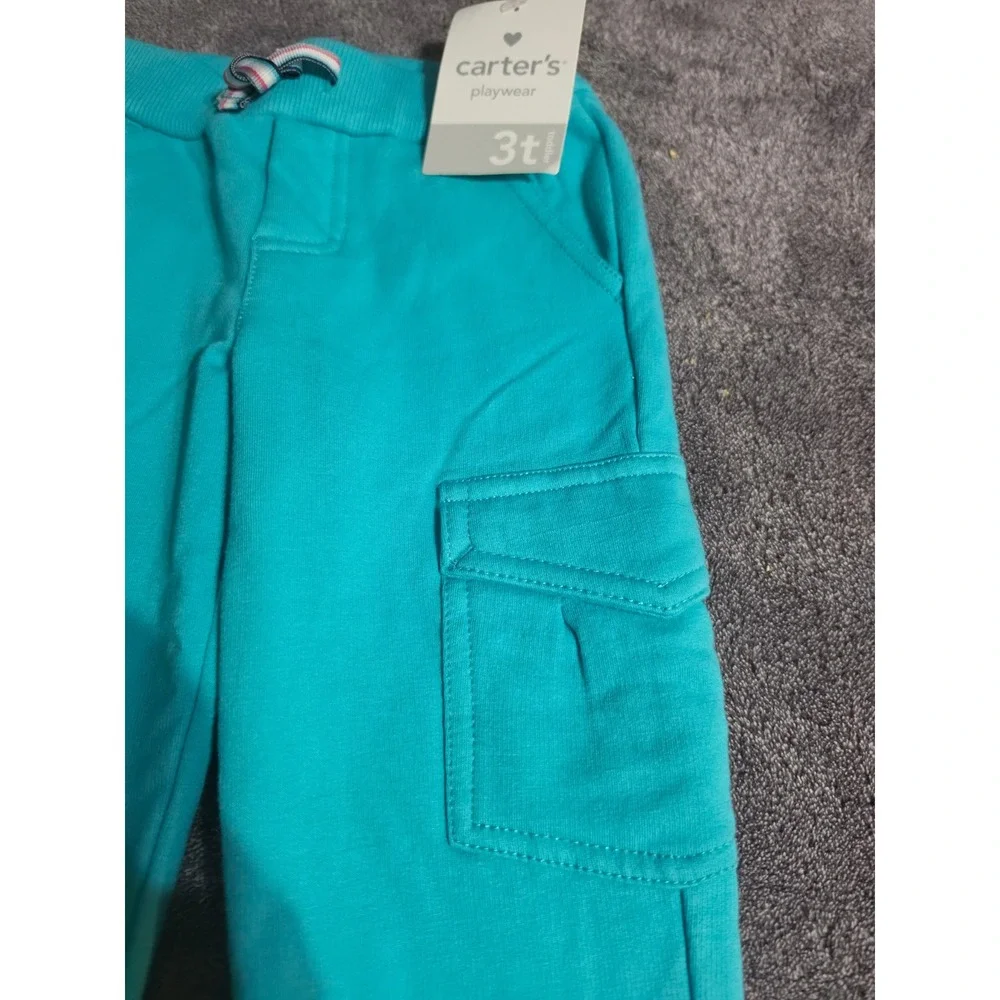 Carters Playwear Toddler Boys Teal Blue Fleece Cargo Jogger Pants 3T NEW